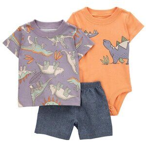NWT. CARTER'S Baby Boy Dino Print 3-Pc Set